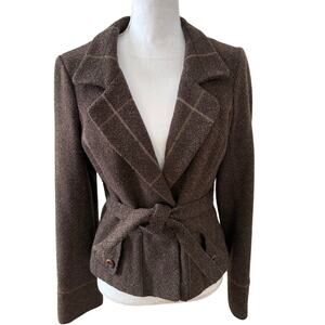 Burning Torch Anthropologie Feminine Peplum Belted Blazer Chocolate Brown Wool